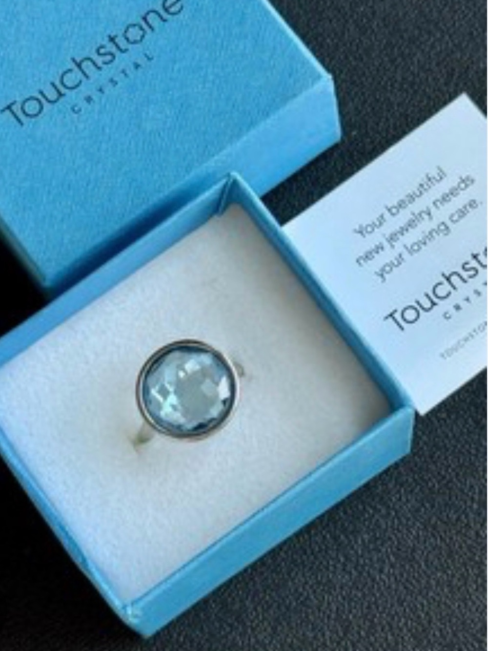 Touchstone Crystal Fantasy Ring Size 8 - Aquamarine stone.